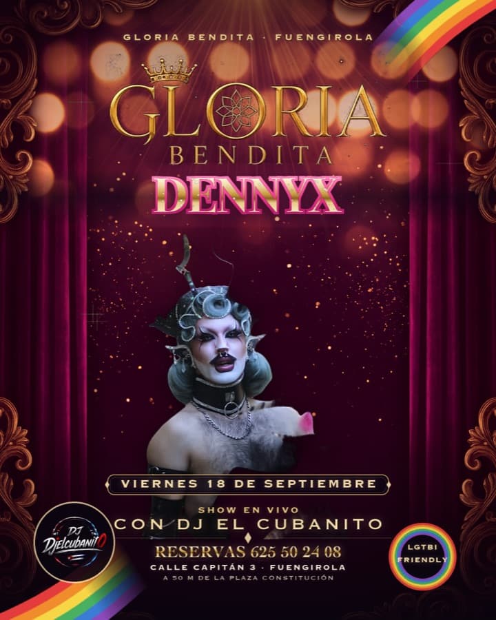 Poster for Dennyx's show at Gloria Bendita, Fuengirola